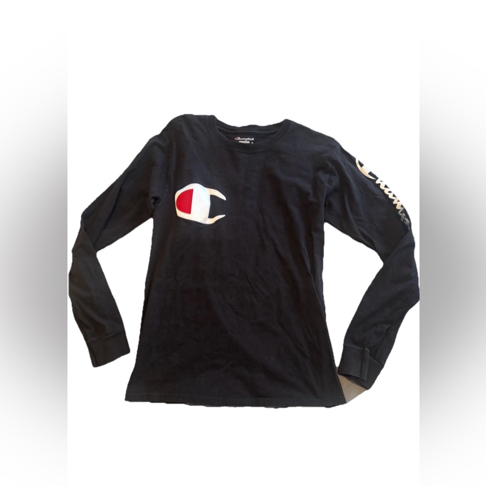 Champion Authentic Black Logo Long Sleeve T-Shirt Men's Size Small